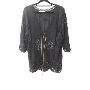 Boho gypsy black v neck blouse with leather ties